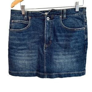 FP We The Free Blue Denim Mini Skirt, Flat Front, Pockets, She's All That, Sz 30